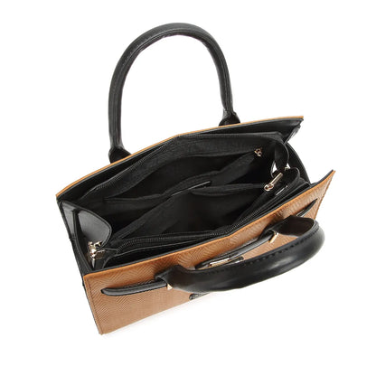 Tan Chevron Textured Handbag for Women