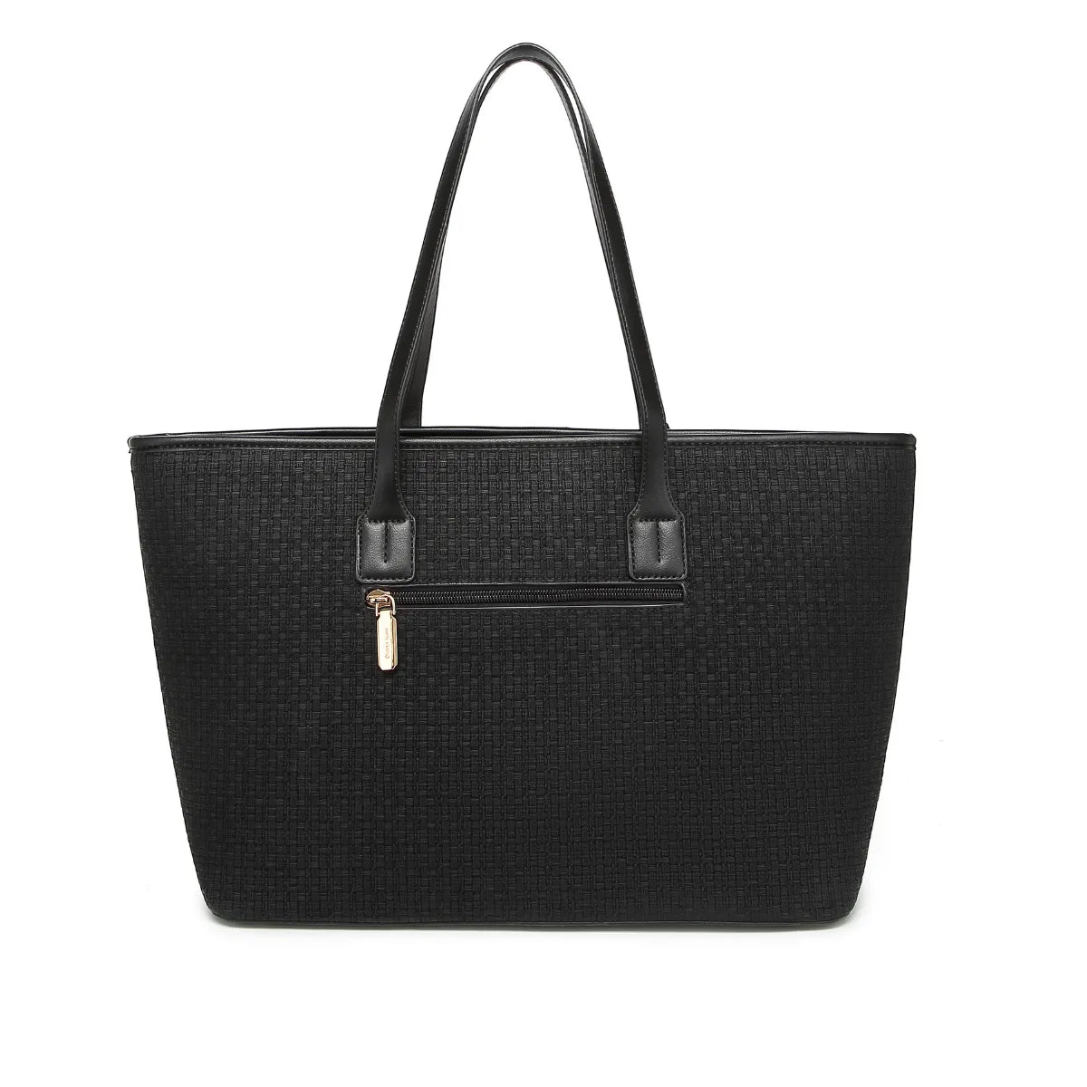 Black Woven Straw Textured Tote Bag for Women