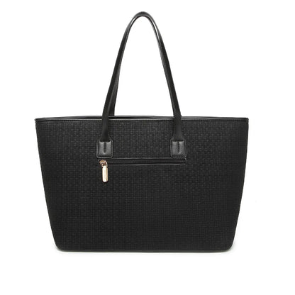 Black Woven Straw Textured Tote Bag for Women