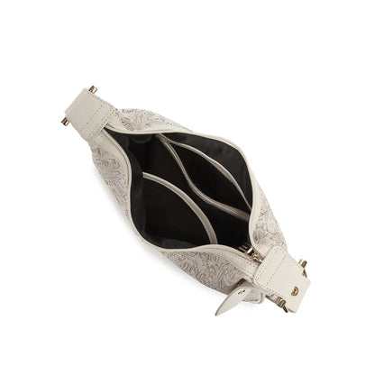 Off White Embossed Floral Leather Hobo Bag for Women