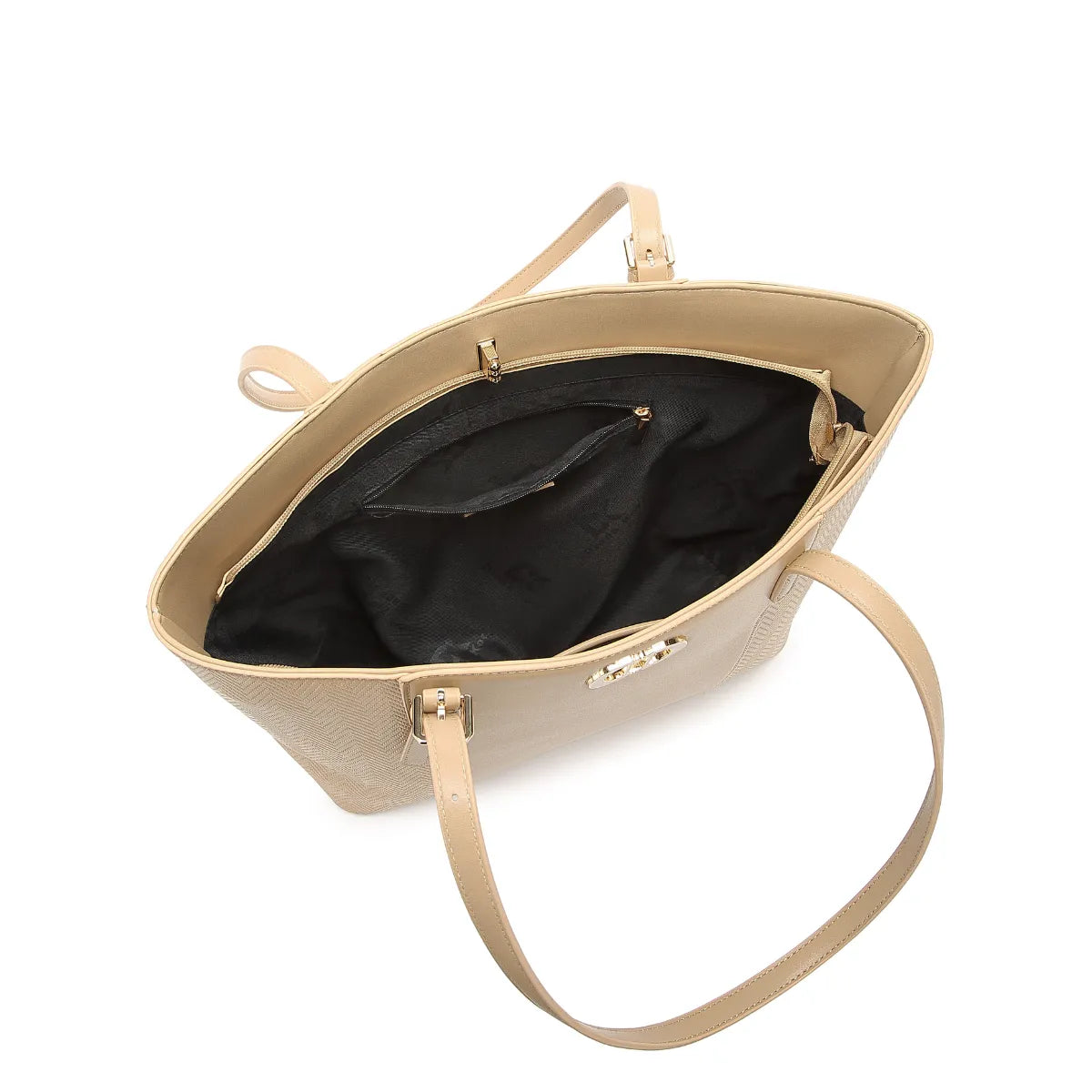 Beige Textured Panel Tote Bag for Women