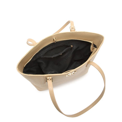 Beige Textured Panel Tote Bag for Women