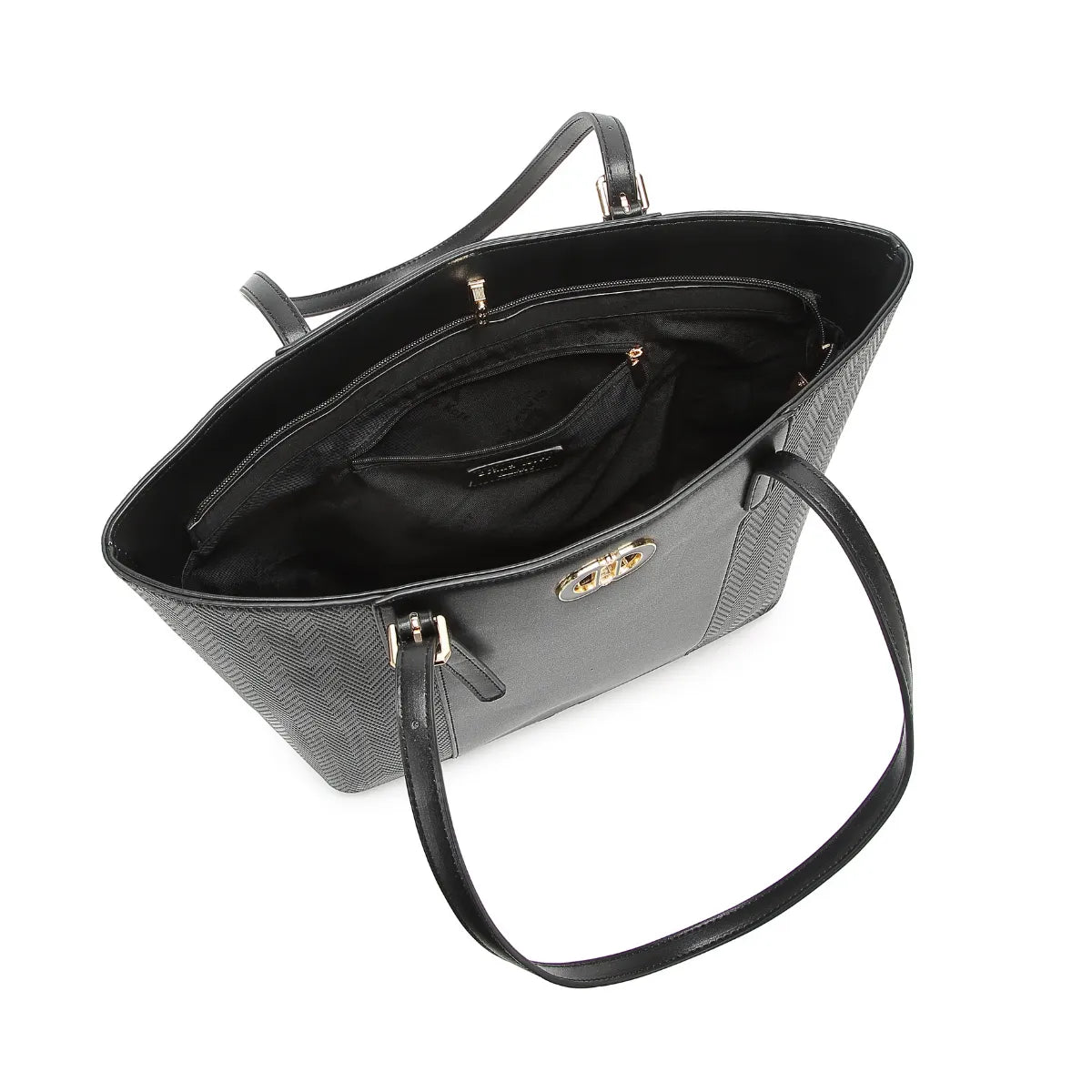 Black Textured Panel Tote Bag for Women