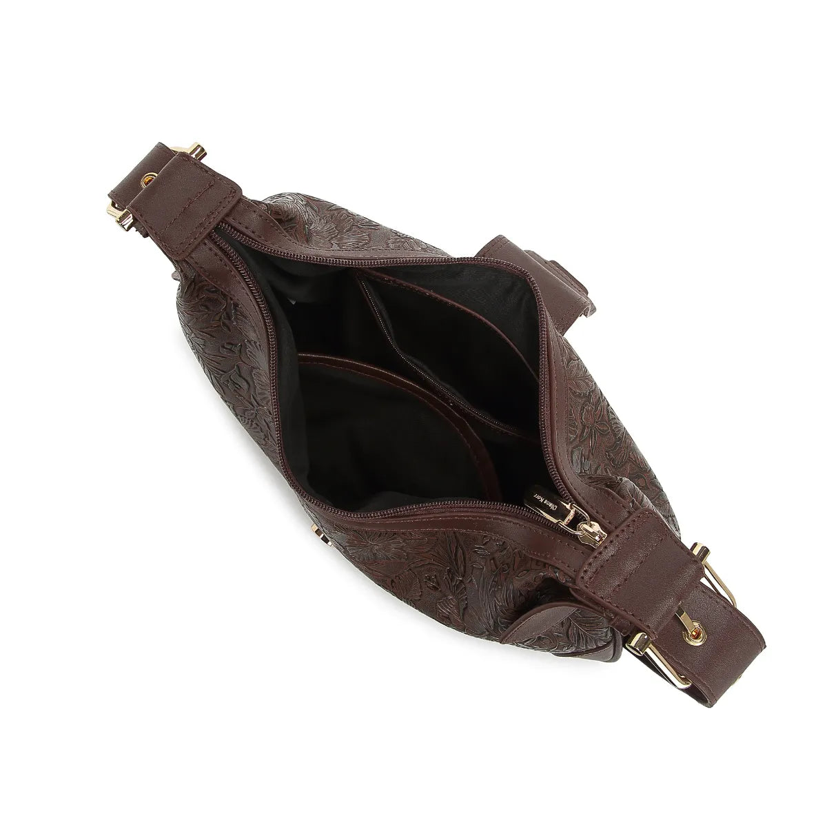 Brown Embossed Floral Leather Hobo Bag for Women