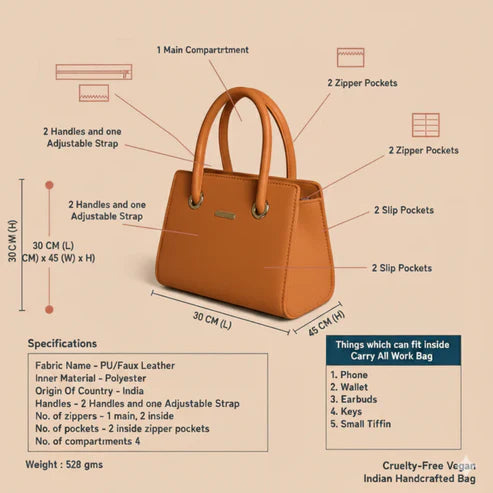 Caramel Structured  HandBags For Women–Premium Everyday Handbag