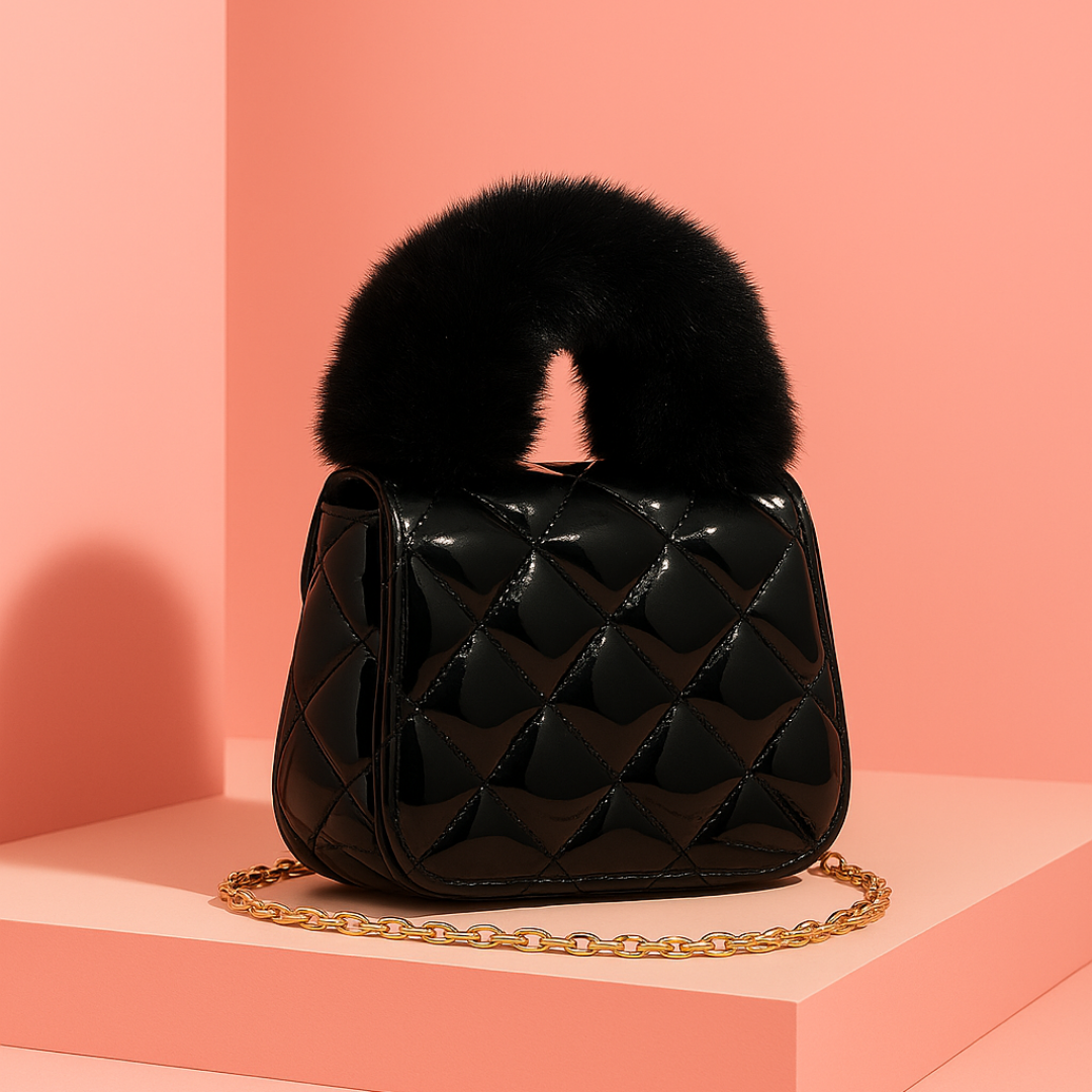 Noire Luxe Quilted Fur Handle Handbag for Girls