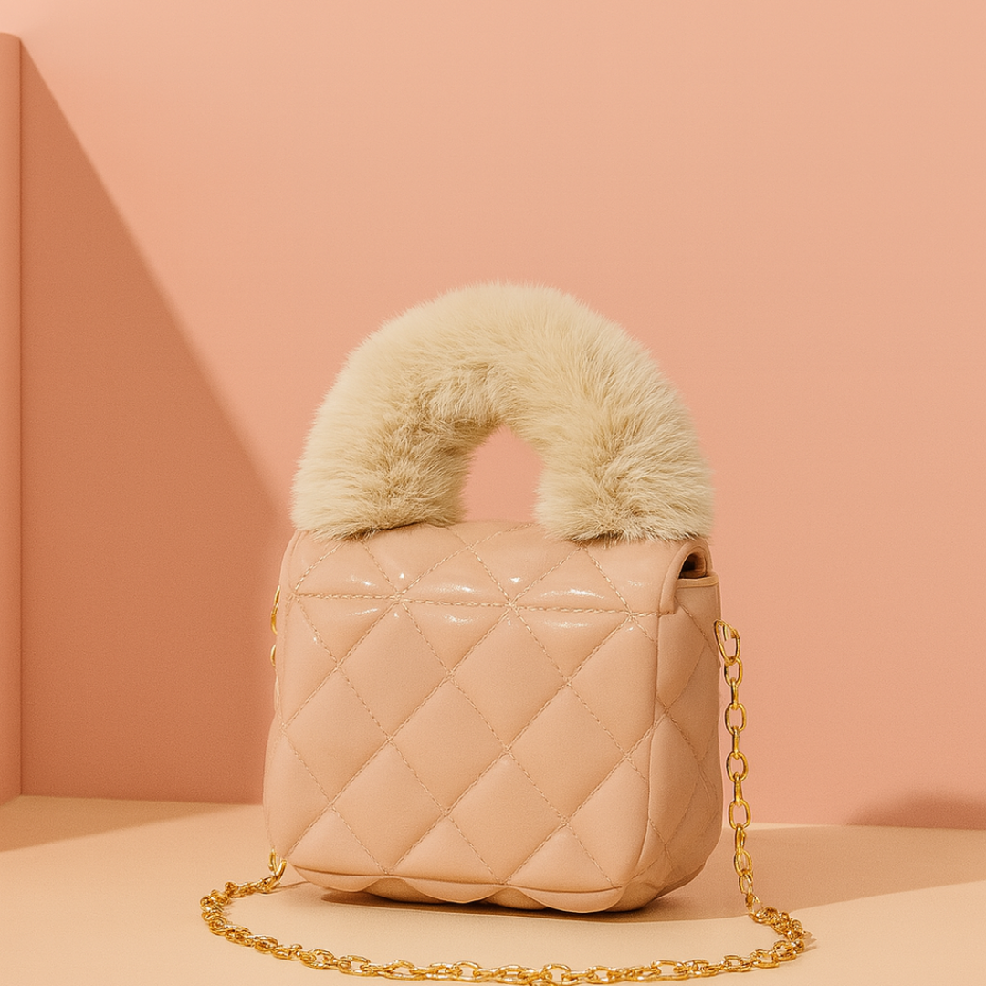 Noire Luxe Quilted Fur Handle Handbag for Girls