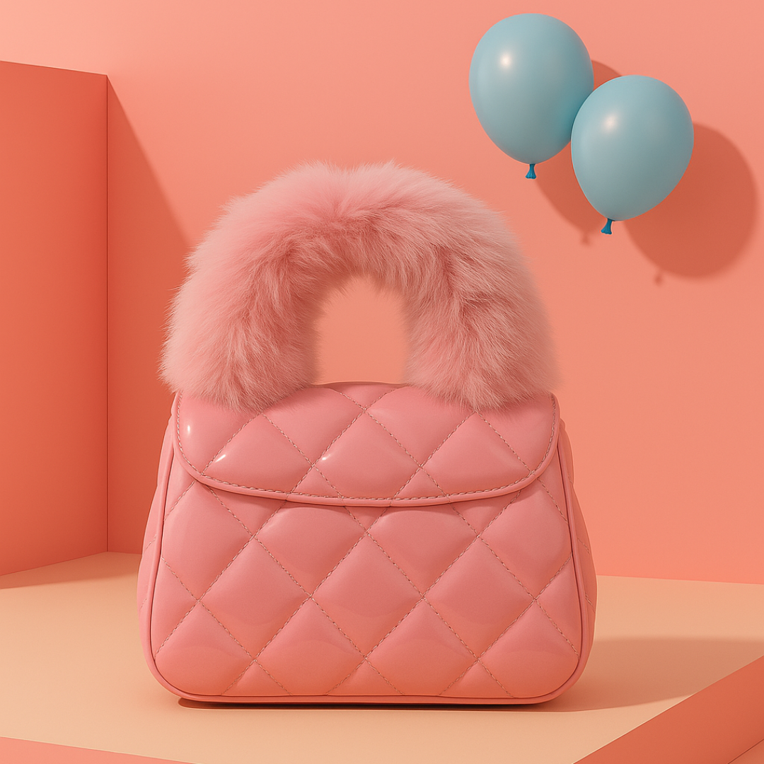 Noire Luxe Quilted Fur Handle Handbag for Girls
