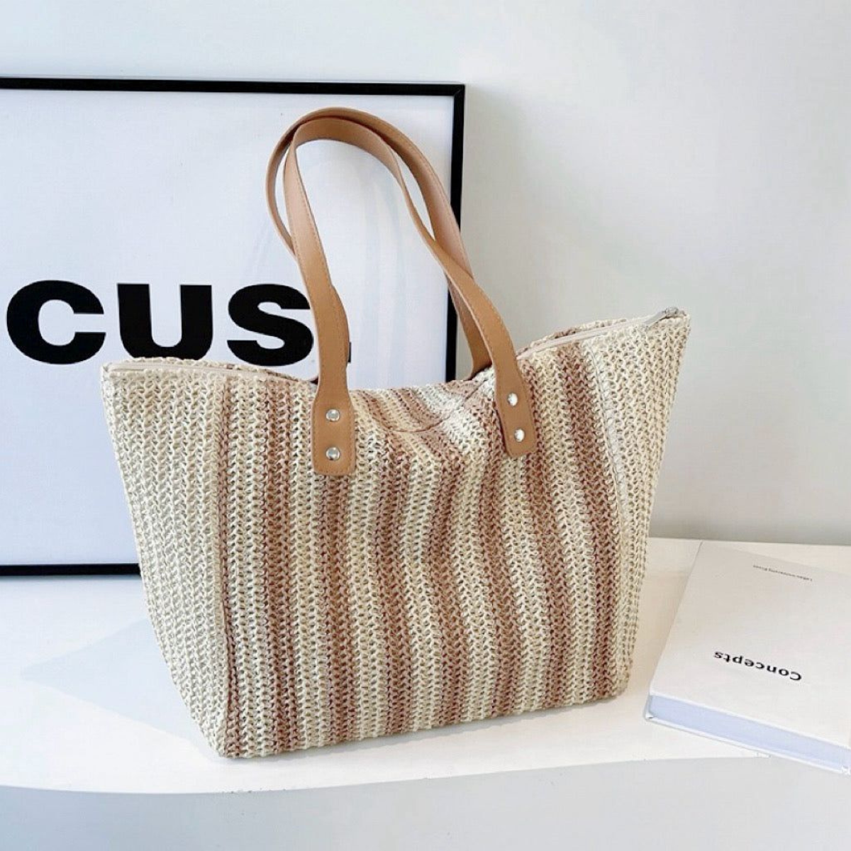 Woven Striped Tote Bag – Casual, Lightweight & Trendy for Daily Use
