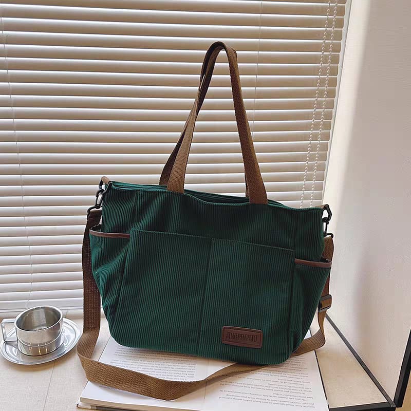 Corduroy Shoulder Tote Bag – Large Casual Handbag with Adjustable Strap